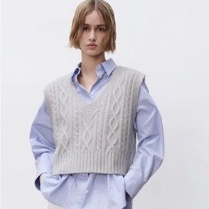 Zara | Sweaters | Zara Cable Knit Oversized Cream Sweater Vest | Poshmark